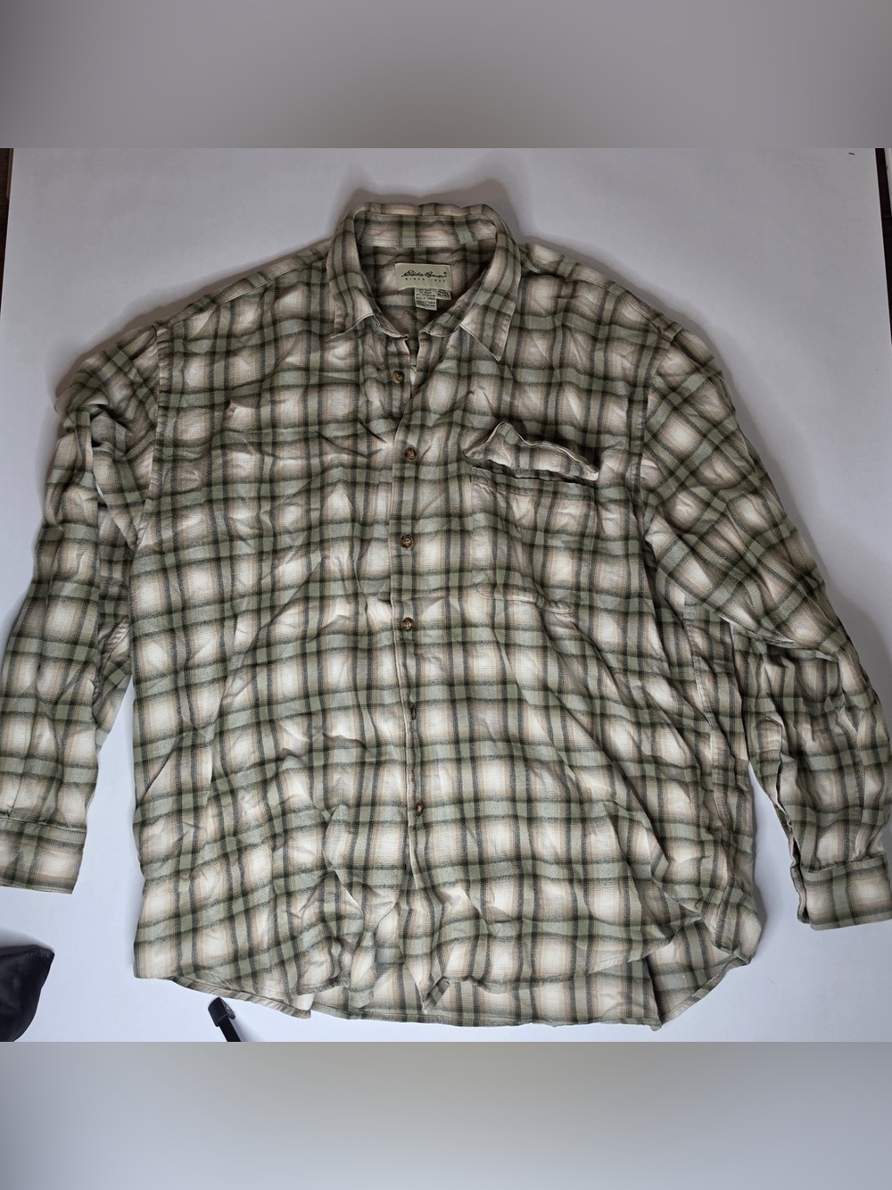 Eddie Bauer Olive Green & Cream Plaid Shirt Jacket